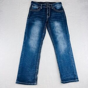 True Luck Jeans Mens 30x30 Slim Straight Stretch Denim Medium Wash